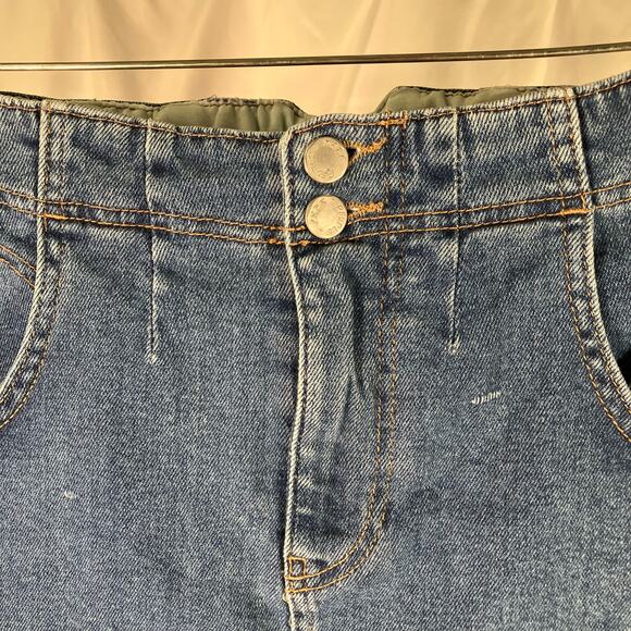 Free People Blue Distressed Denim Mini Skirt Size 8 Raw Hem Belted Waist - Picture 4 of 16